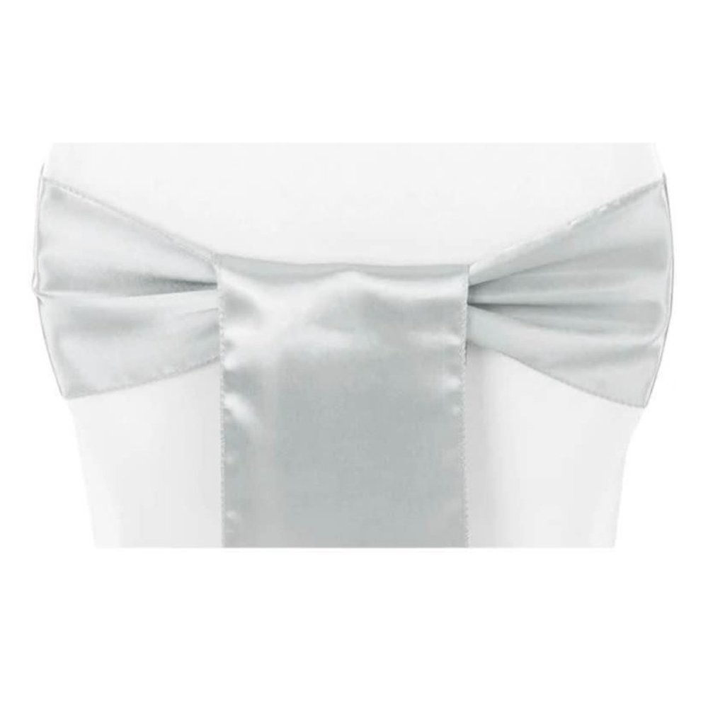 50 count | Silver Satin Chair Sashes Wedding Party Dining Banquet Bows Ties New - Picture 2 of 2
